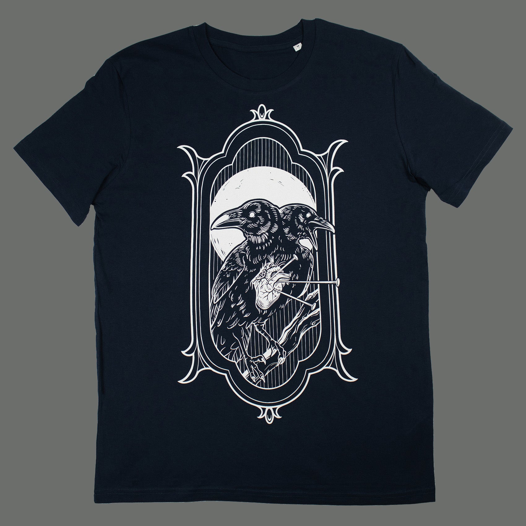 T-Shirt Crow – Raben Siebdruck Frontansicht Navy Blue | Grim Alchemy St. Gallen