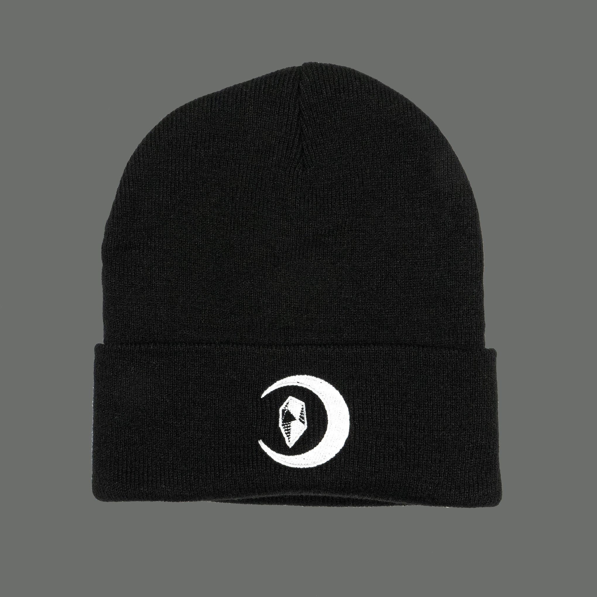Beanie Crystal Moon – gesticktes Sichelmond-Logo Schwarz | Grim Alchemy St. Gallen