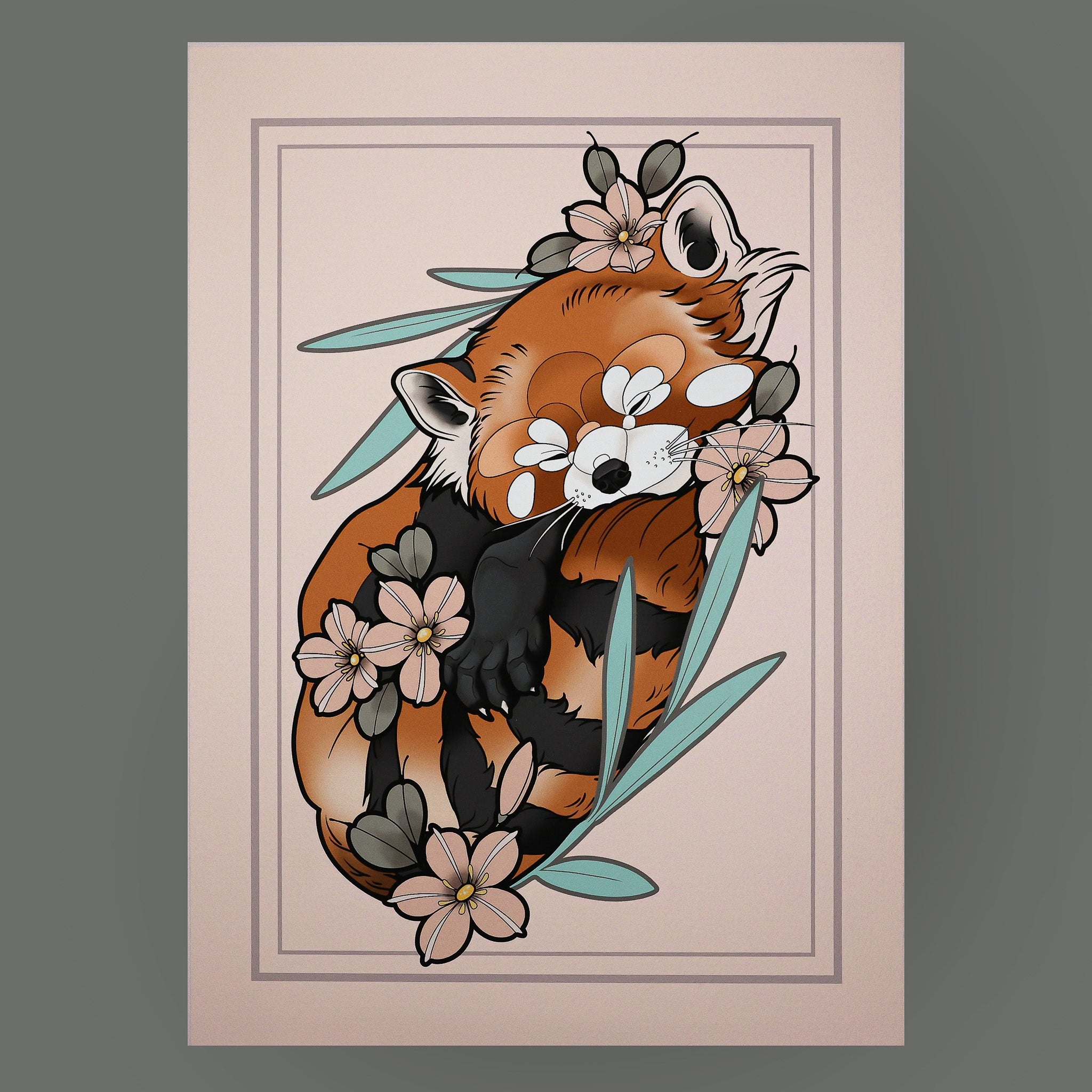 Fine Art Print A3 Red Panda – schlafender roter Panda Illustration | Grim Alchemy St. Gallen