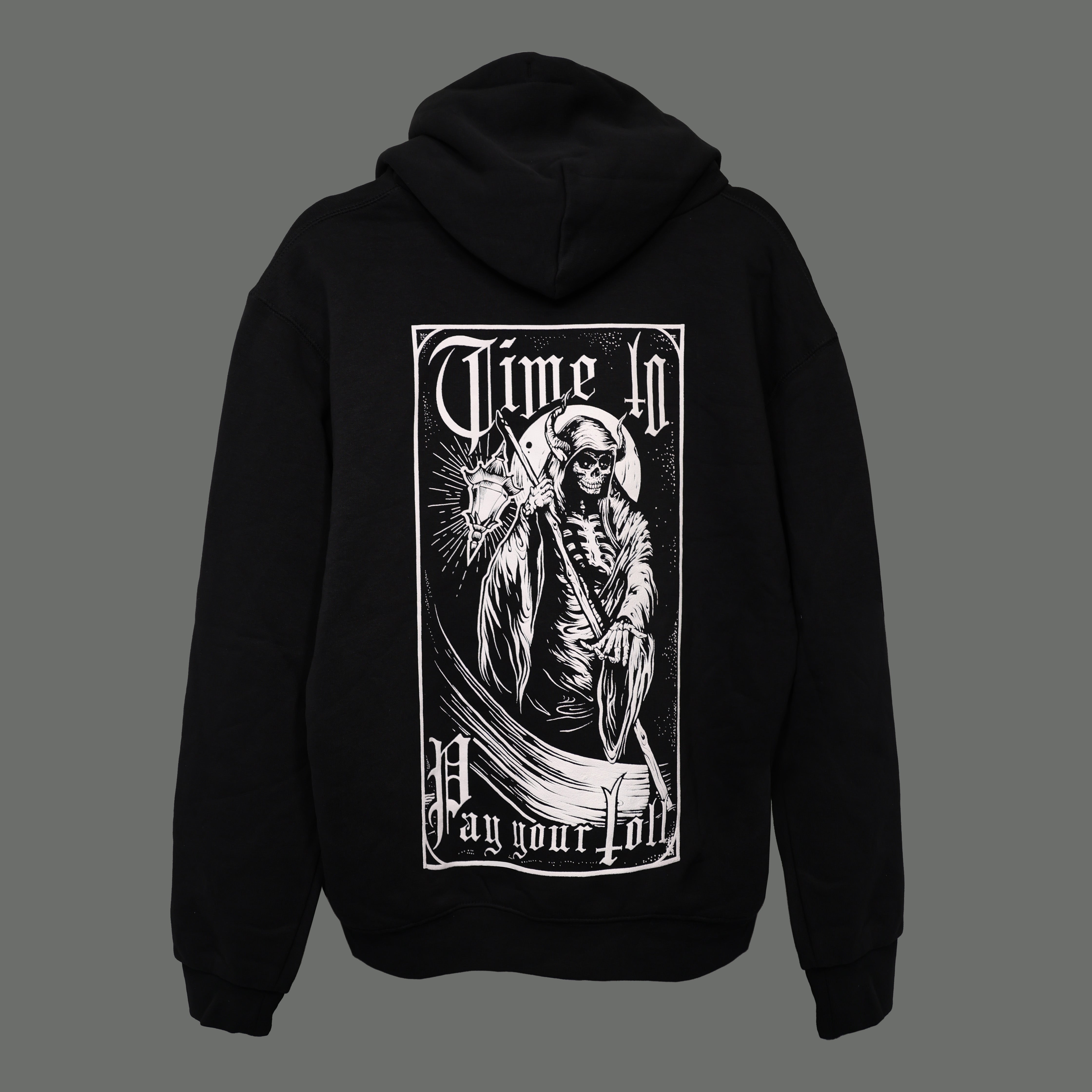 Hoodie Charon – Totenkopf Siebdruck Rückansicht schwarz | Grim Alchemy St. Gallen